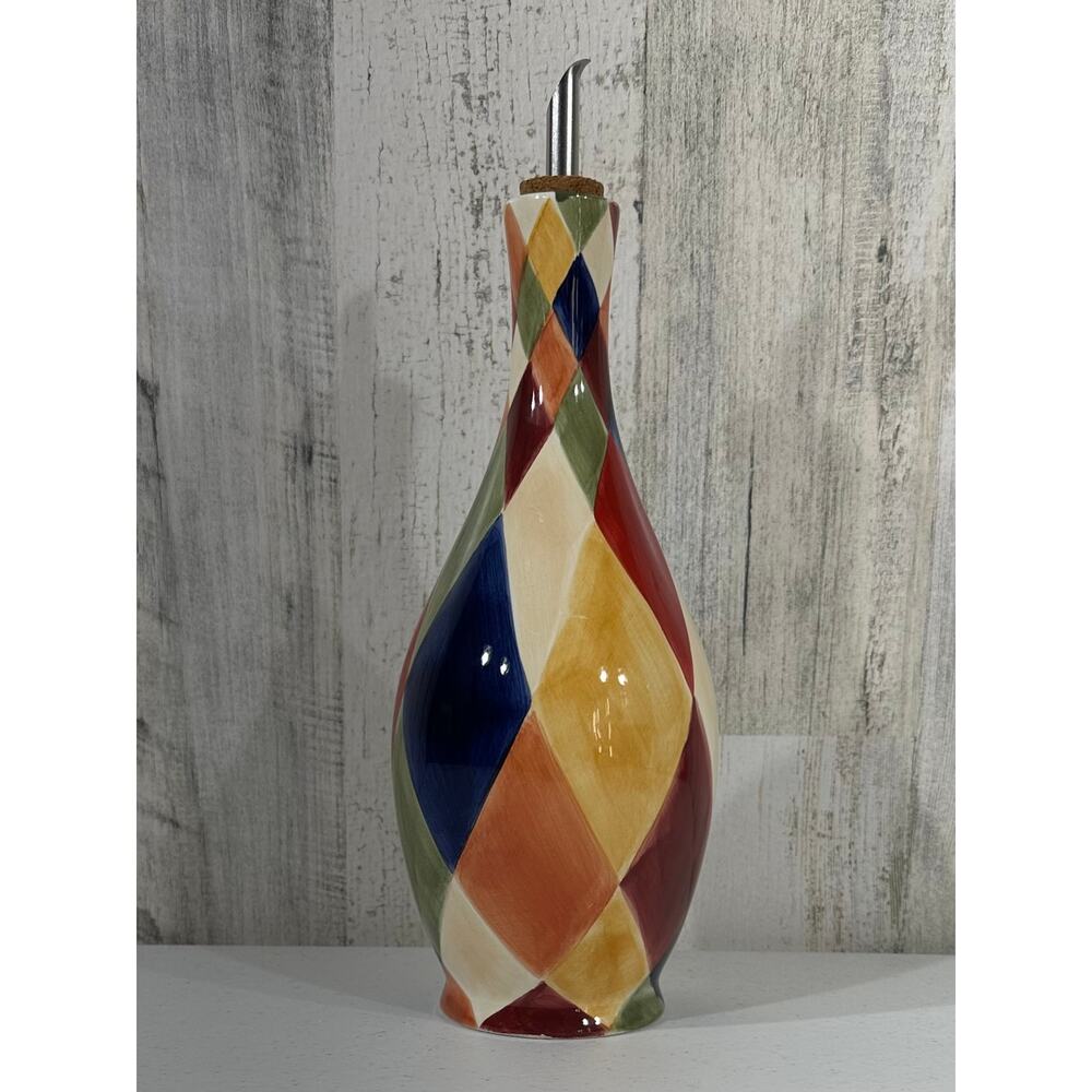 Artimino Ciao Harlequin Oil Jar With Drizzle Spout Hand‎ Painted Diamonds